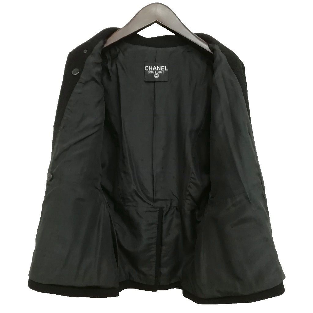 Chanel Vintage Coco Coin Button Double Breasted Jacket Coat Black — view 8
