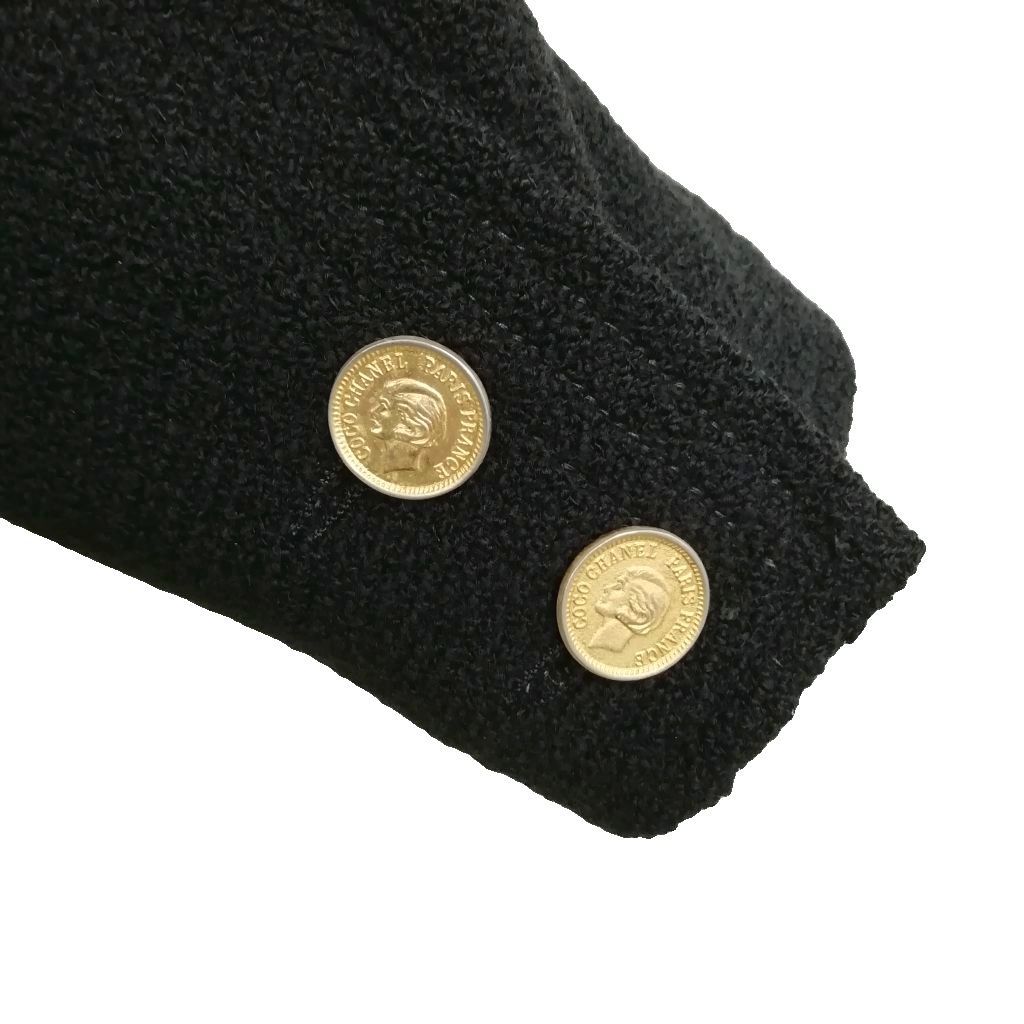 Chanel Vintage Coco Coin Button Double Breasted Jacket Coat Black — view 2