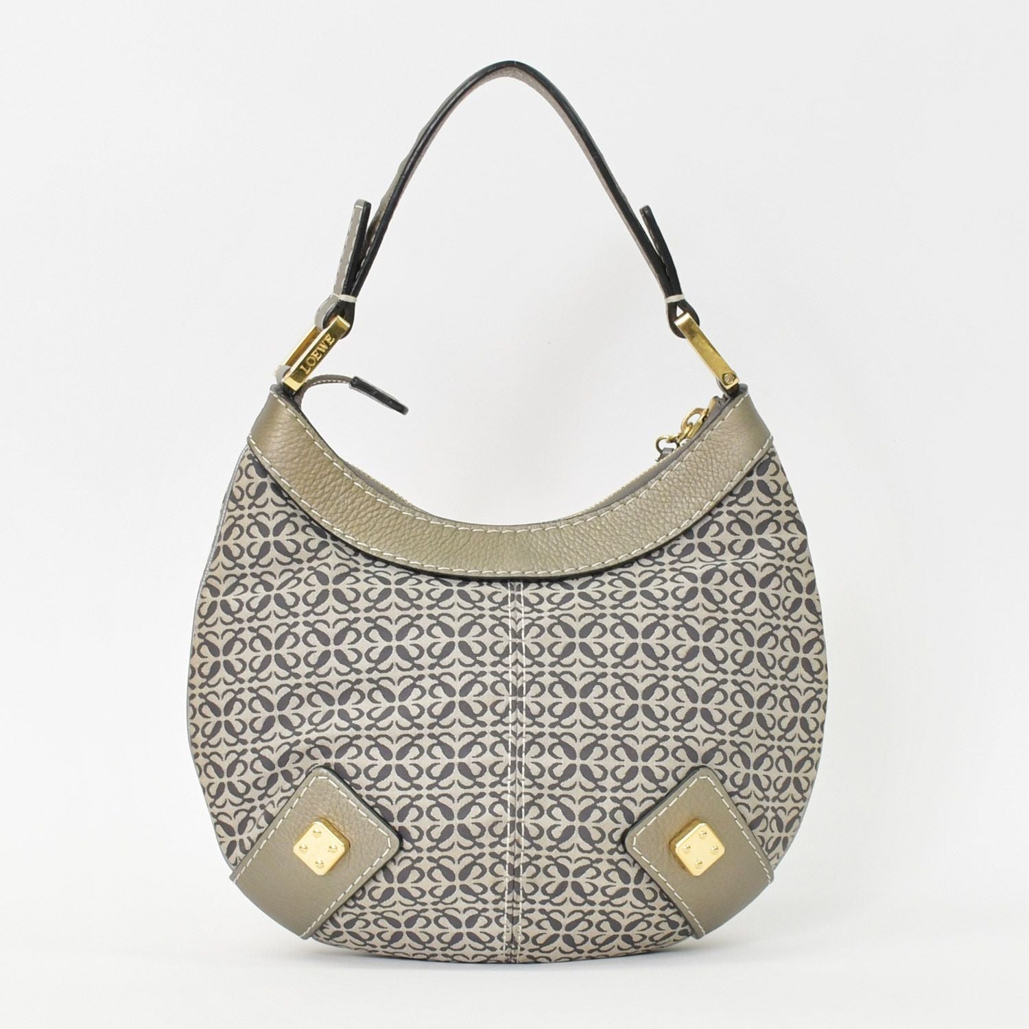 Loewe New Road Line Anagram Bag Silver Canvas Leather Gold — view 3
