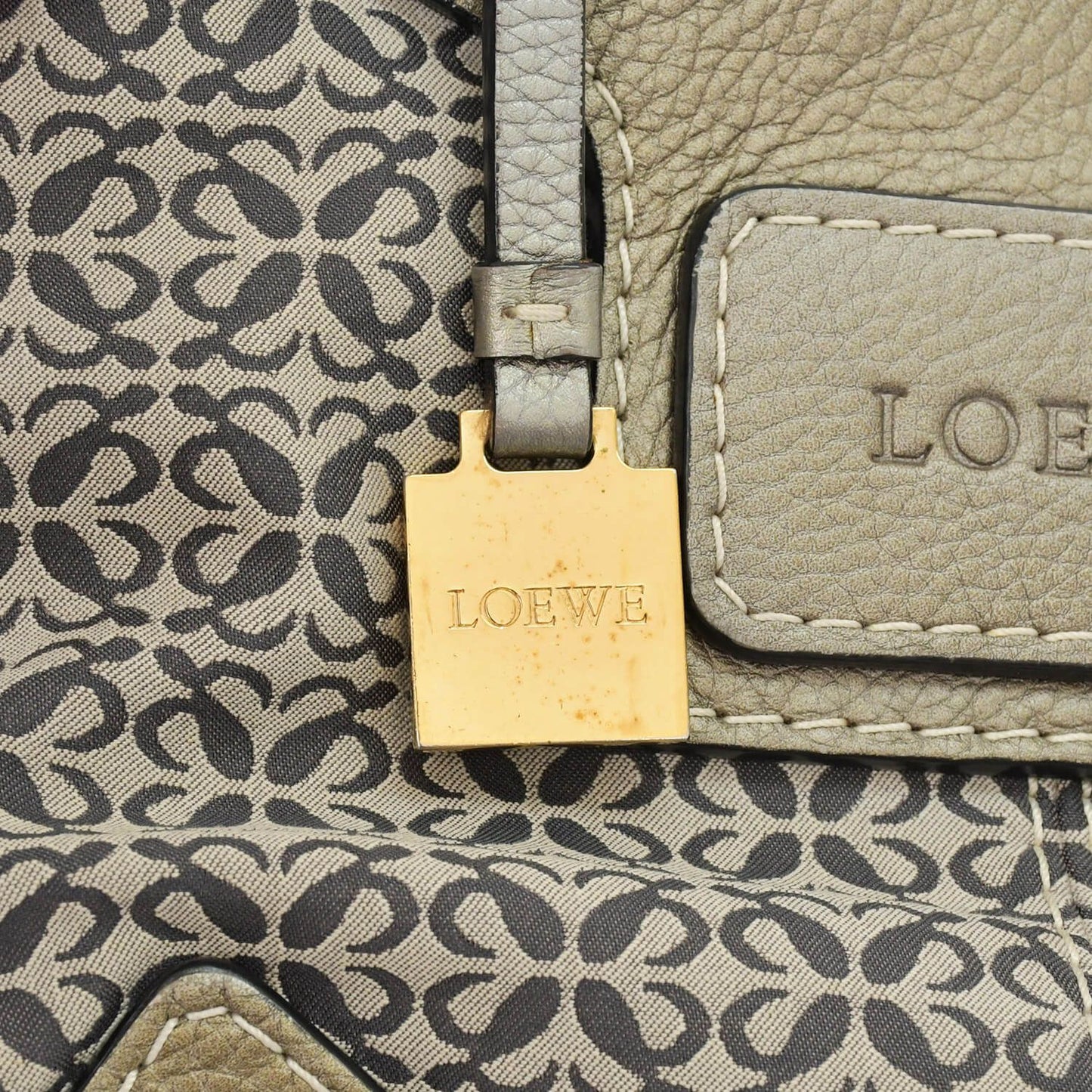 Loewe New Road Line Anagram Bag Silver Canvas Leather Gold — view 6