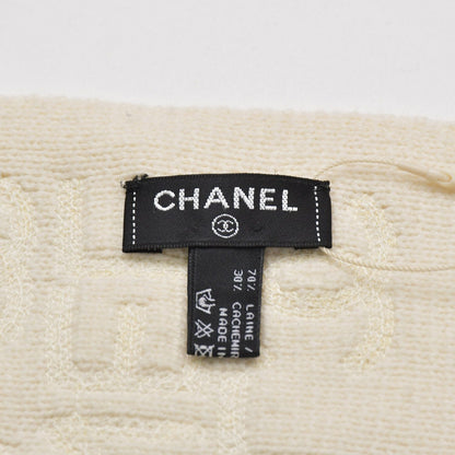 Chanel Logo Embroidery CC Scarf Tobi Quilted Pattern Wool Cashmere Ivory Gold — view 5
