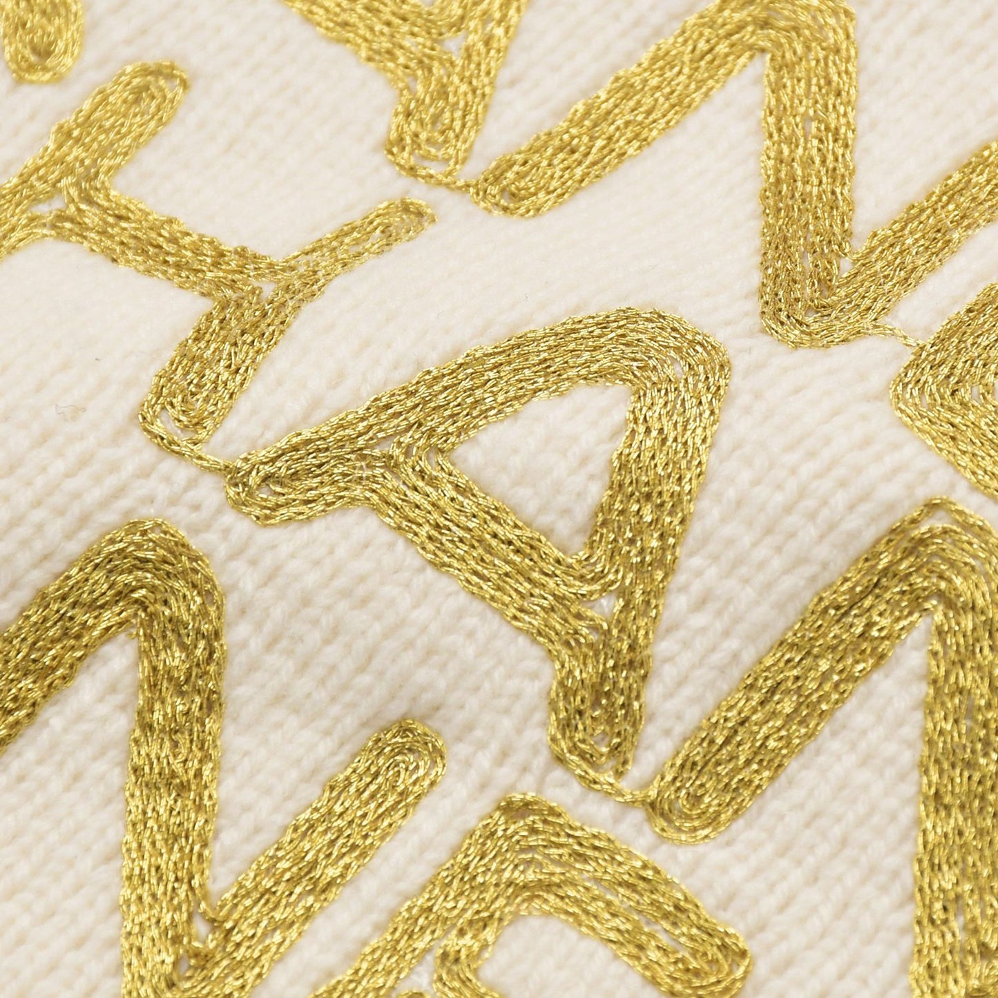 Chanel Logo Embroidery CC Scarf Tobi Quilted Pattern Wool Cashmere Ivory Gold — view 4