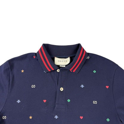 Gucci Polo Shirt Short Sleeve Embroidered All Over Pattern Bee Star — view 6