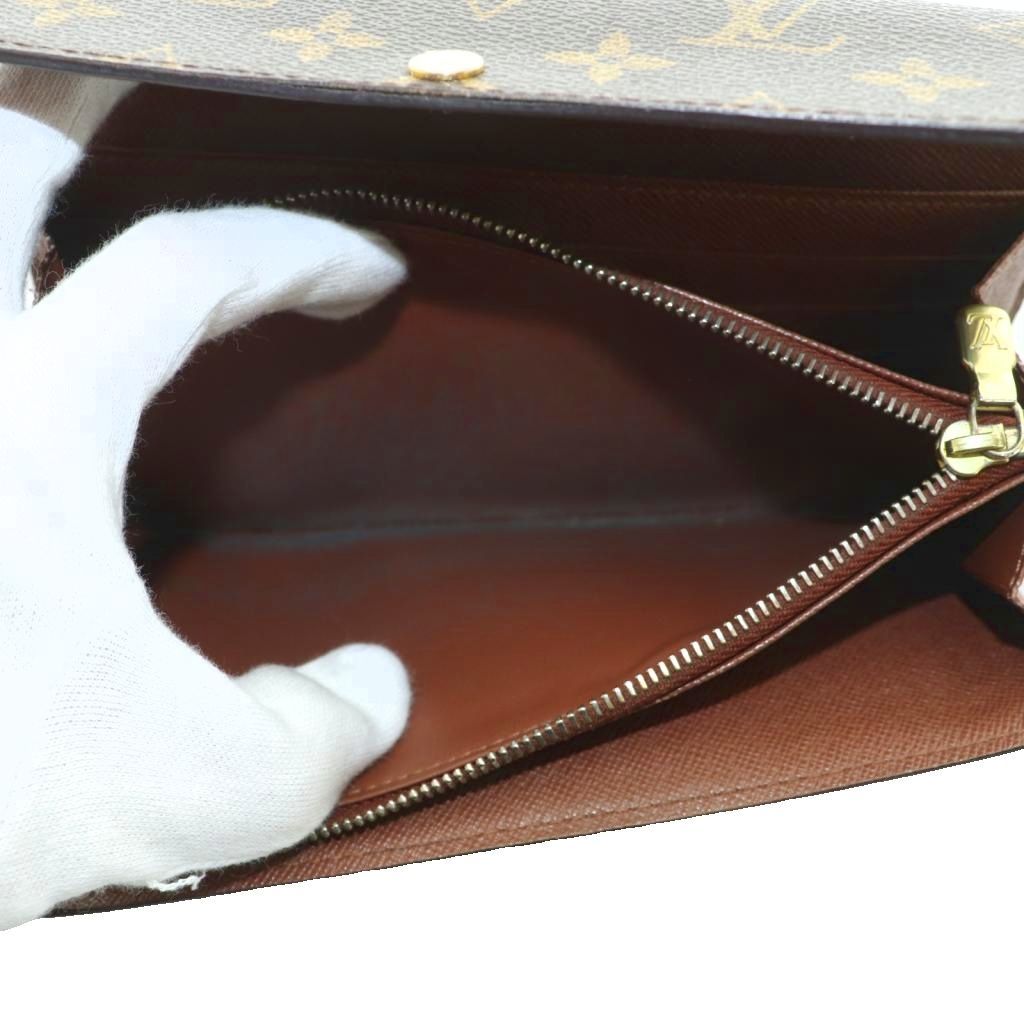 Louis Vuitton Wallet Bifold Coin Purse Leather Monogram Pattern Brown — view 6