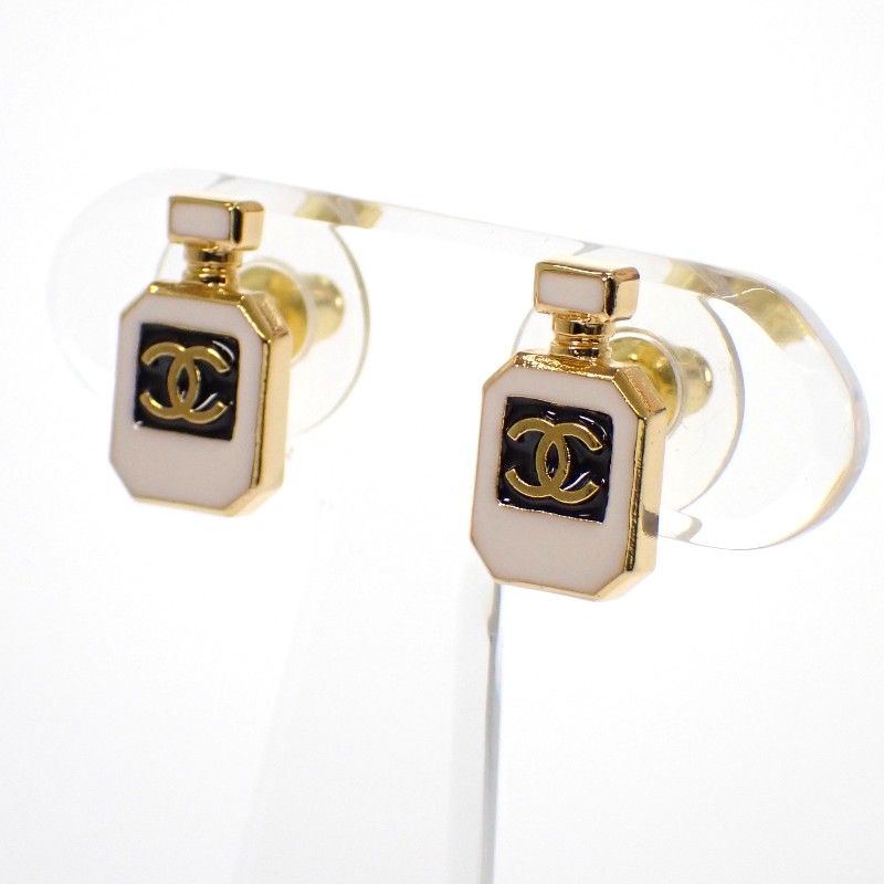 Chanel CC Logo Earrings Metal White Gold — view 2