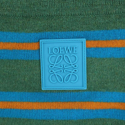 Loewe Cropped Wide Border Knit Polo Shirt Green — view 6
