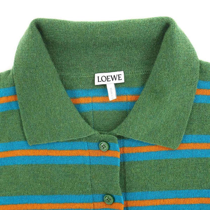 Loewe Cropped Wide Border Knit Polo Shirt Green — view 3
