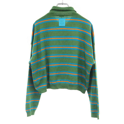 Loewe Cropped Wide Border Knit Polo Shirt Green — view 2