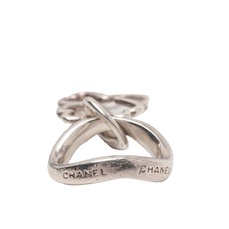 Chanel Clover Motif Silver Metal Ring — view 3