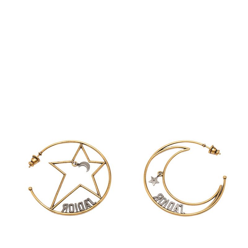 Dior J'adior Moon & Star Hoop Earrings Gold Silver Plated Metal — view 2