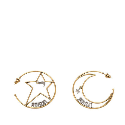 Dior J'adior Moon & Star Hoop Earrings Gold Silver Plated Metal — view 2