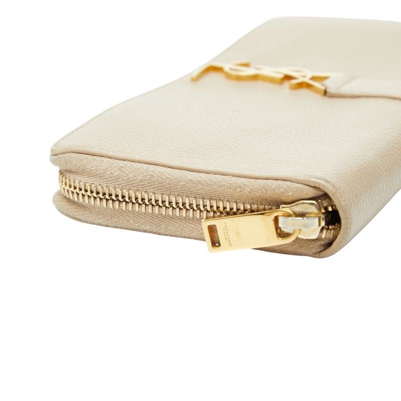 Saint Laurent YSL Logo Round Zip Wallet Beige Leather — view 5