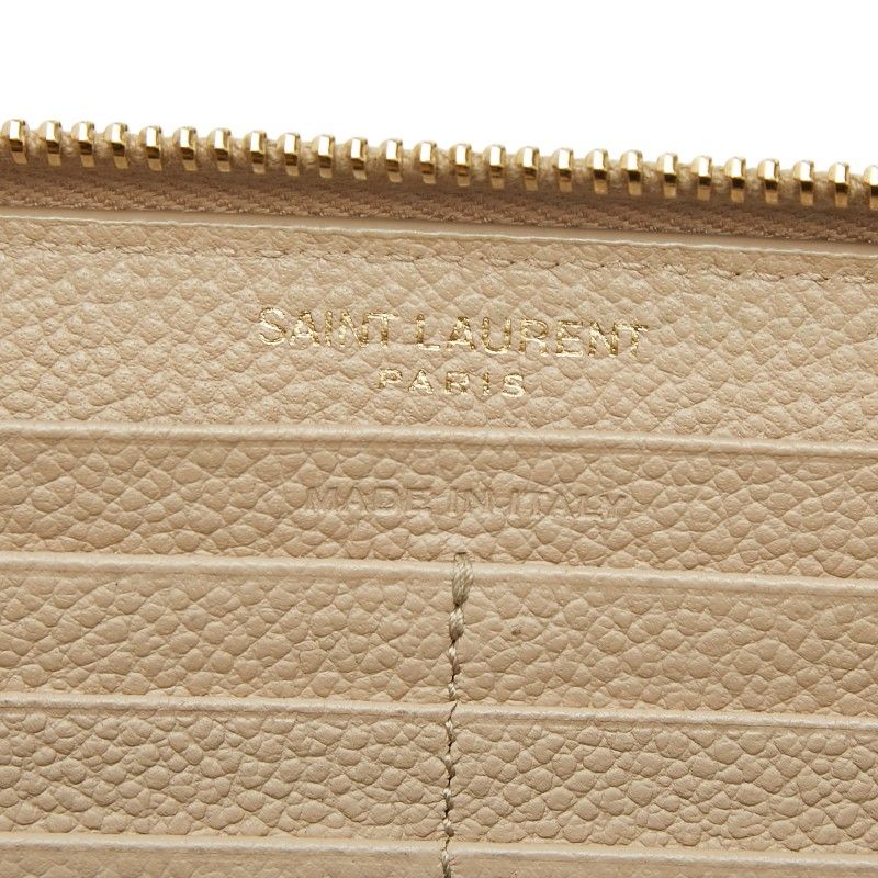Saint Laurent YSL Logo Round Zip Wallet Beige Leather — view 7