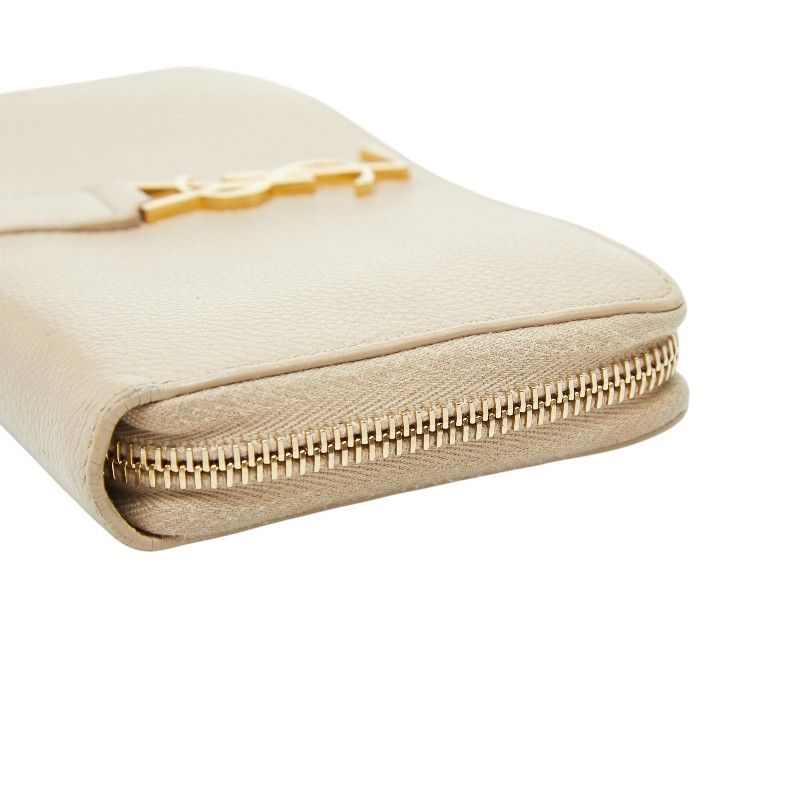 Saint Laurent YSL Logo Round Zip Wallet Beige Leather — view 4