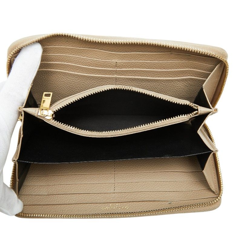 Saint Laurent YSL Logo Round Zip Wallet Beige Leather — view 6