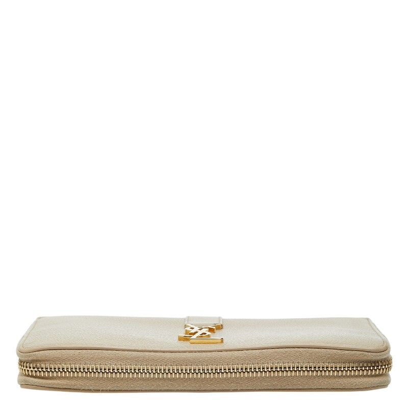 Saint Laurent YSL Logo Round Zip Wallet Beige Leather — view 3