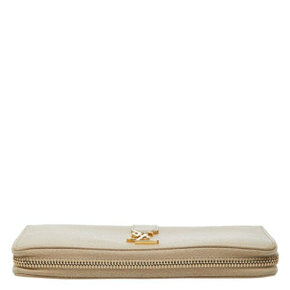 Saint Laurent YSL Logo Round Zip Wallet Beige Leather — view 3