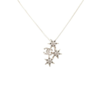 Chanel CC Logo Star Rhinestone Silver Metal Necklace — view 2