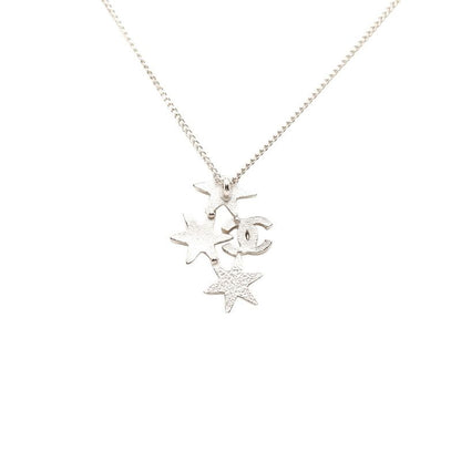 Chanel CC Logo Star Rhinestone Silver Metal Necklace — view 3