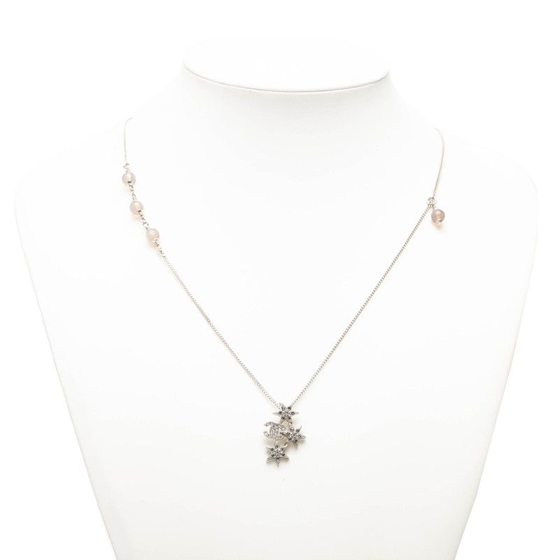 Chanel CC Logo Star Rhinestone Silver Metal Necklace — view 6