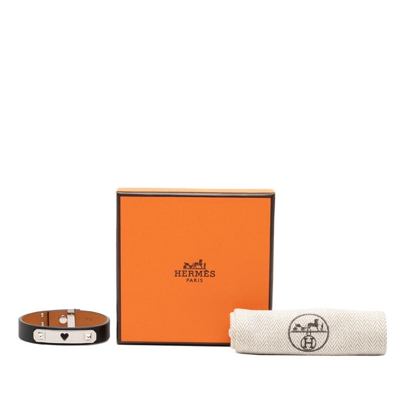 Hermes As de Coule Bracelet Black Silver Swift Metal — view 6