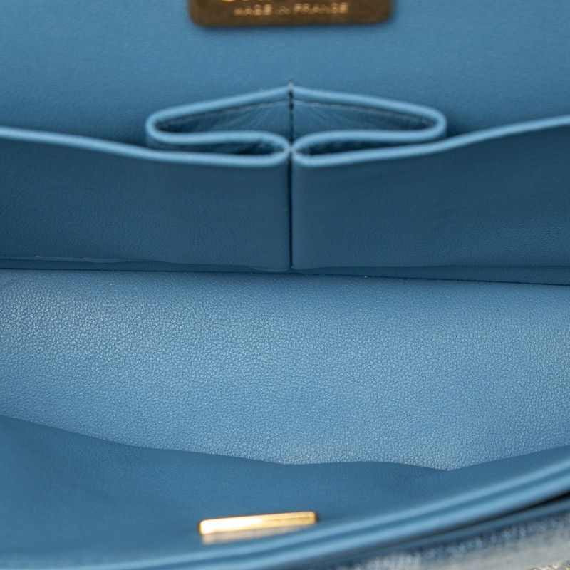 Chanel Quilted CC Logo Blue Gold Denim Sequins — view 4