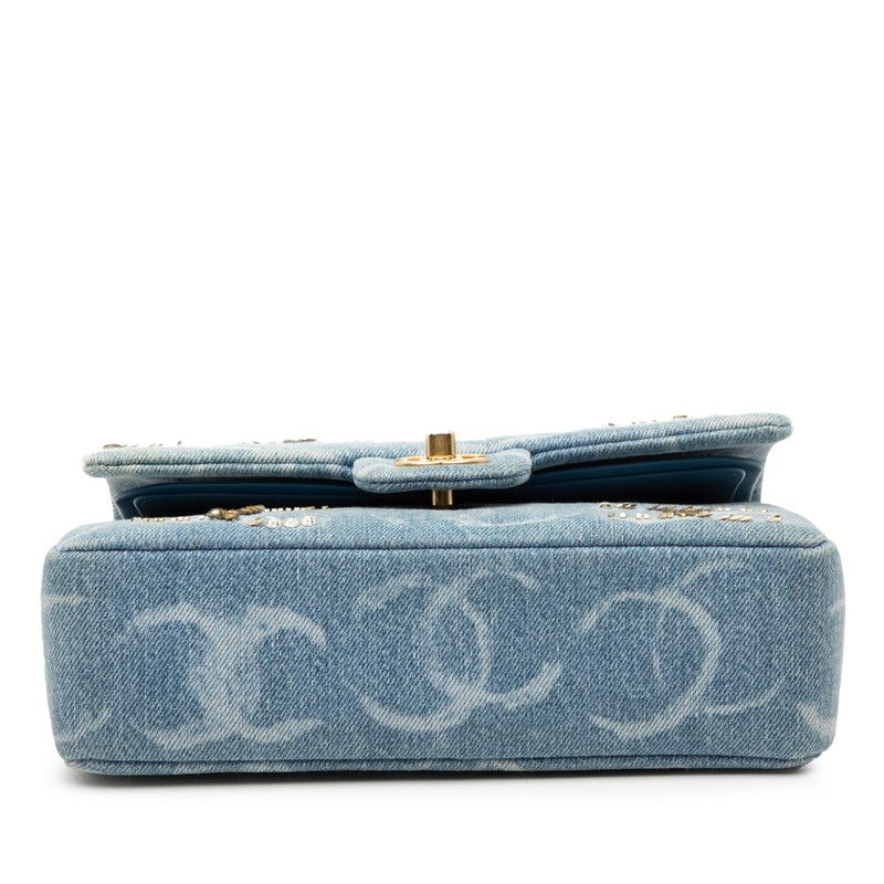 Chanel Quilted CC Logo Blue Gold Denim Sequins — view 3