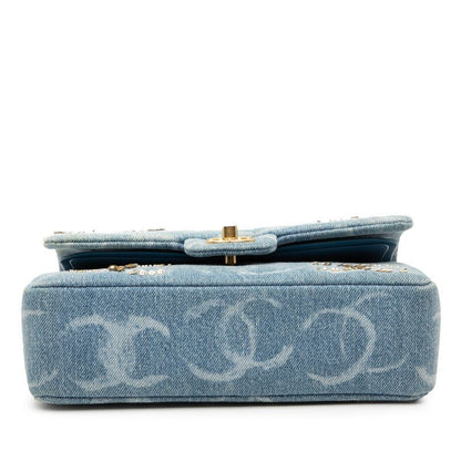 Chanel Quilted CC Logo Blue Gold Denim Sequins — view 3