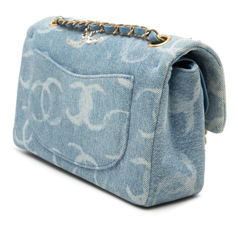 Chanel Quilted CC Logo Blue Gold Denim Sequins — view 2