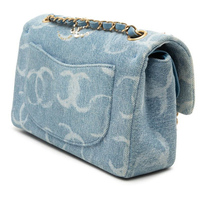 Chanel Quilted CC Logo Blue Gold Denim Sequins — view 2