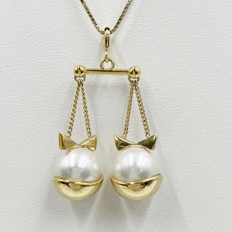 Fendi Necklace Zodiac Gold Metal Faux Pearl — view 3