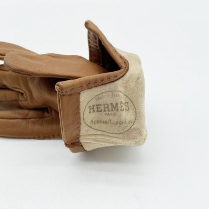 Hermes Gloves Logo Brown Leather Silver — view 3
