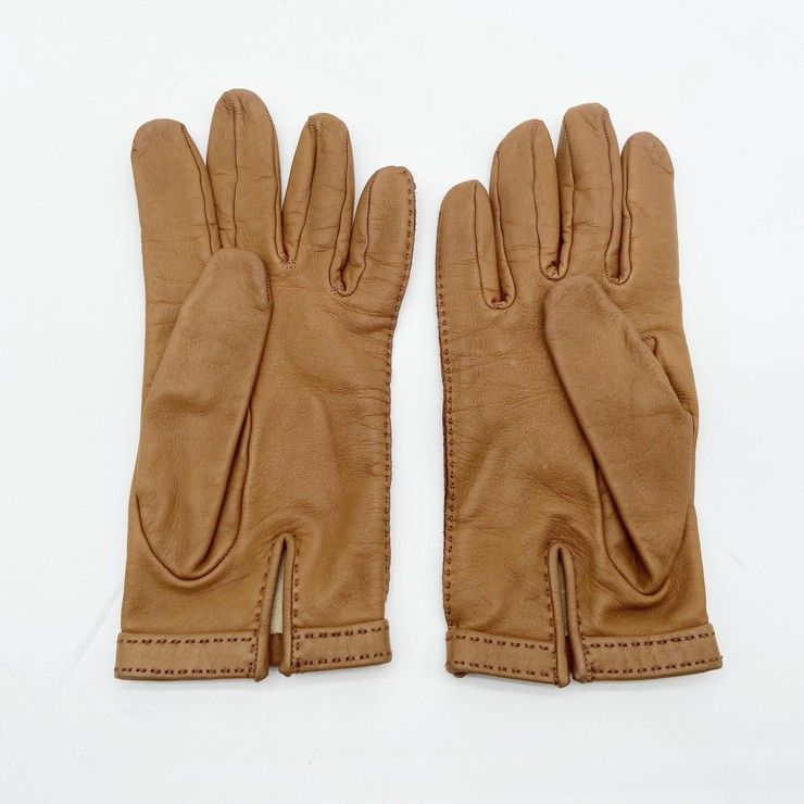 Hermes Gloves Logo Brown Leather Silver — view 2
