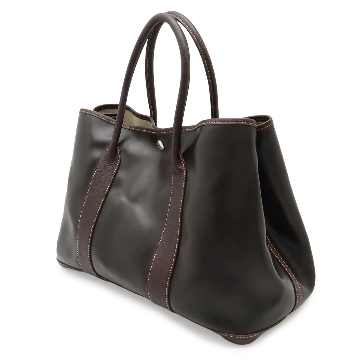 Hermes Garden Party PM Tote Bag Amazonia Leather Dark Khaki Brown — view 2