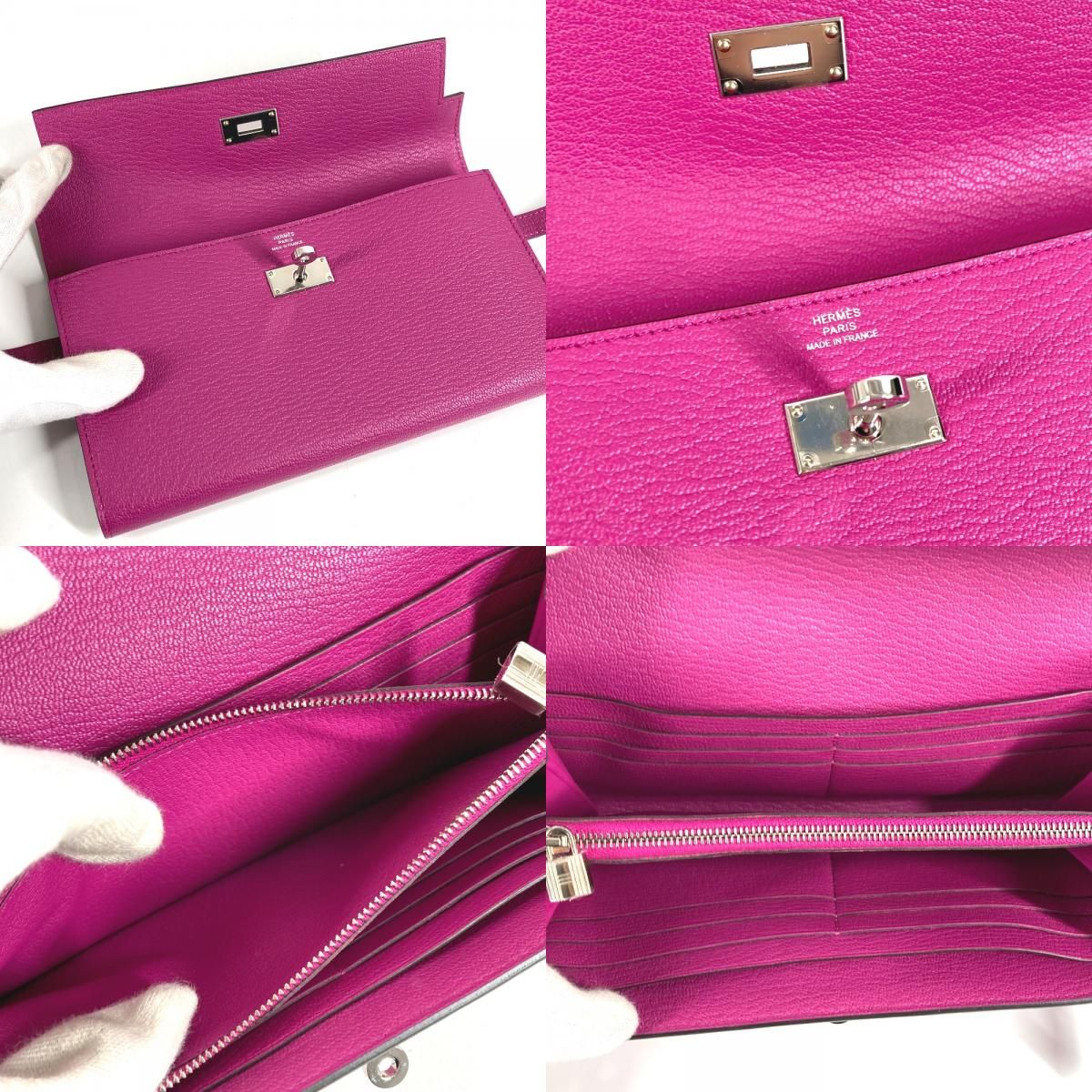 Hermes Wallet Kelly Chevre Rose Purple — view 7