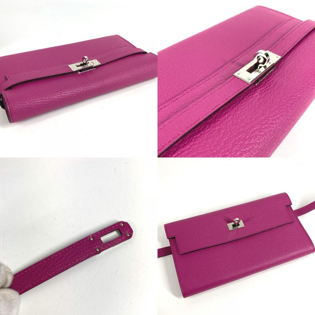 Hermes Wallet Kelly Chevre Rose Purple — view 6