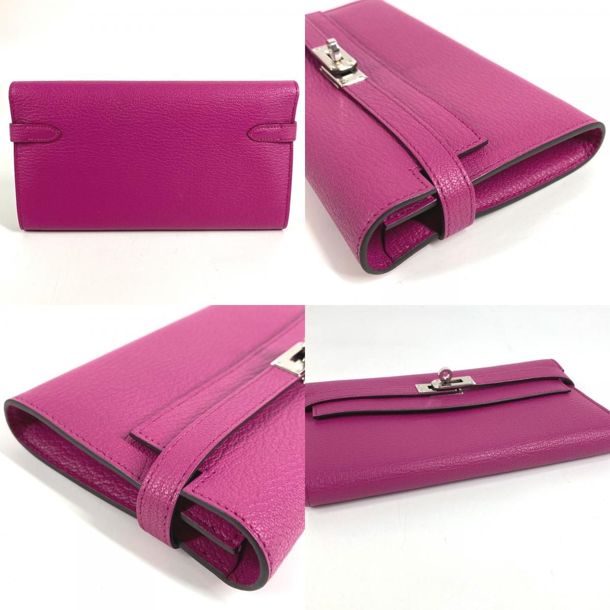 Hermes Wallet Kelly Chevre Rose Purple — view 9