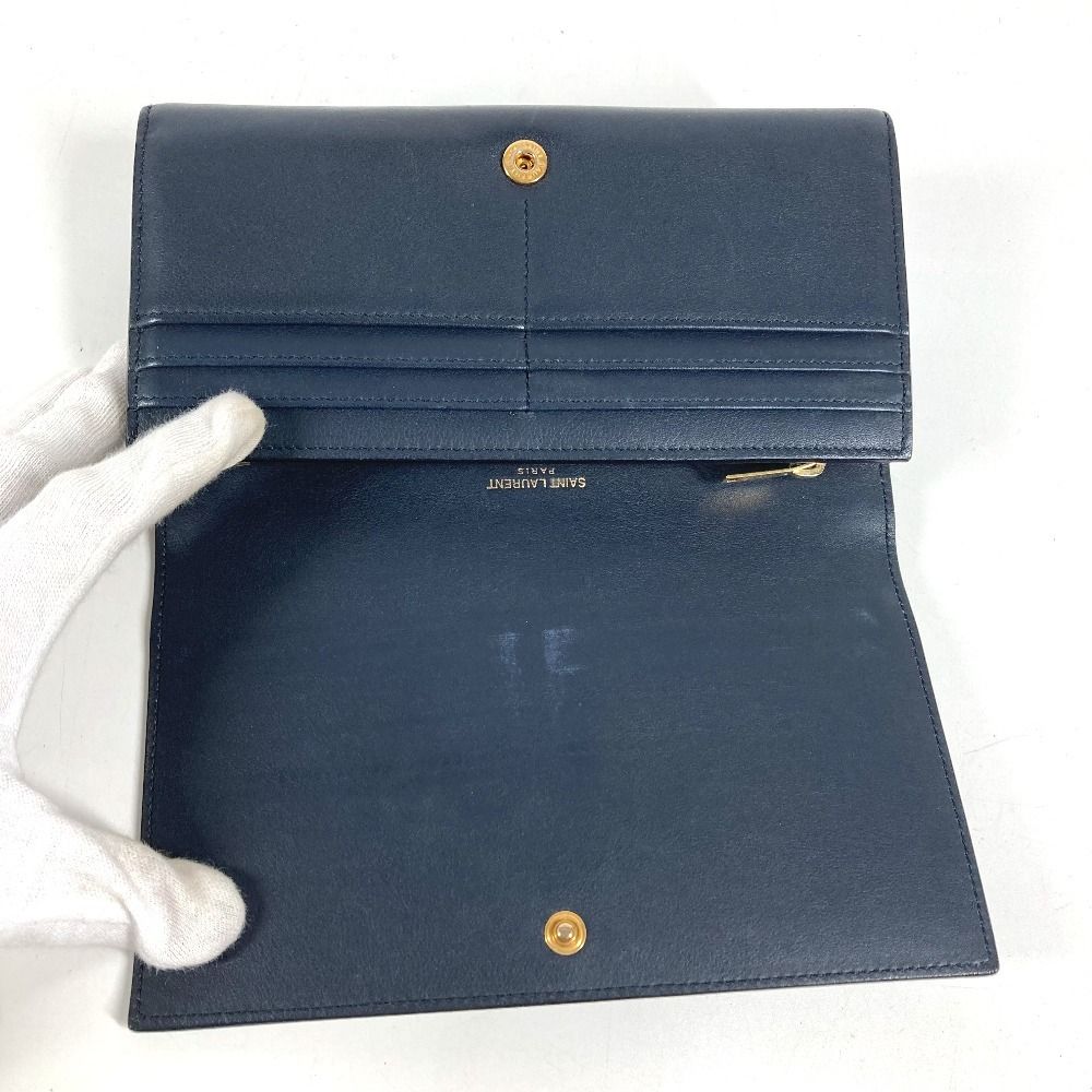 Saint Laurent Paris Wallet Logo Leather Navy — view 7