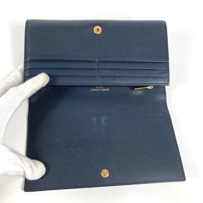 Saint Laurent Paris Wallet Logo Leather Navy — view 7