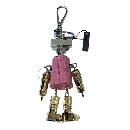 Prada Robot Pink Silver Gold Leather Metal Key Holder Charm — view 3