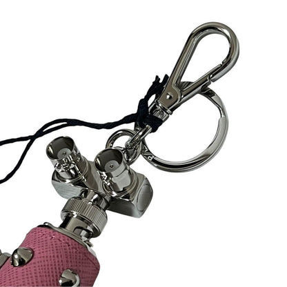 Prada Robot Pink Silver Gold Leather Metal Key Holder Charm — view 4