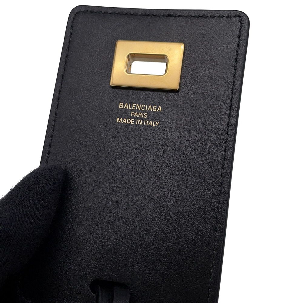 Balenciaga Bag Charm Tag Key Ring Leather Black — view 6