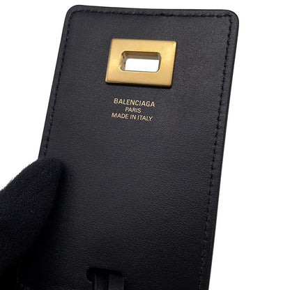 Balenciaga Bag Charm Tag Key Ring Leather Black — view 6