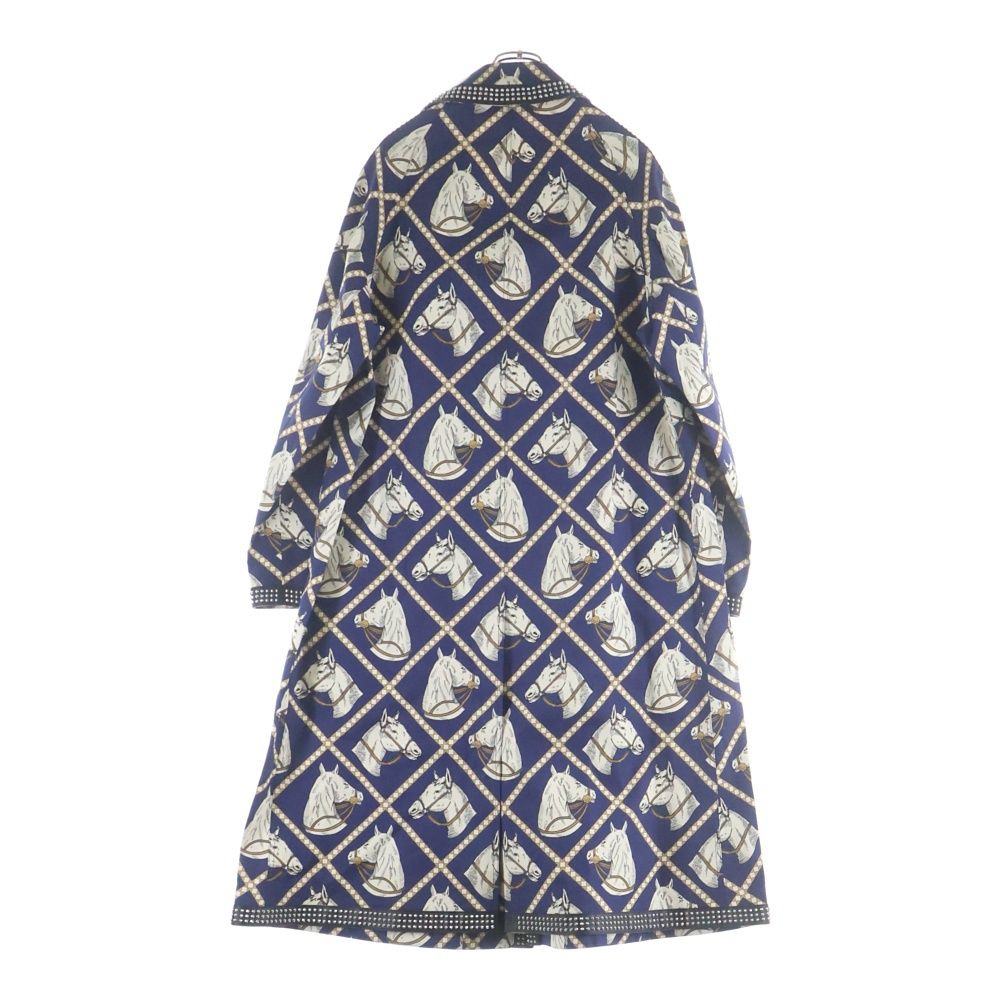 Gucci Leather Studded Lining Hose Print Long Coat Navy — view 2