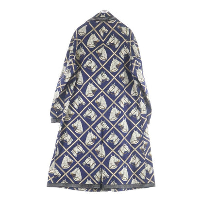 Gucci Leather Studded Lining Hose Print Long Coat Navy — view 2