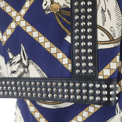 Gucci Leather Studded Lining Hose Print Long Coat Navy — view 5