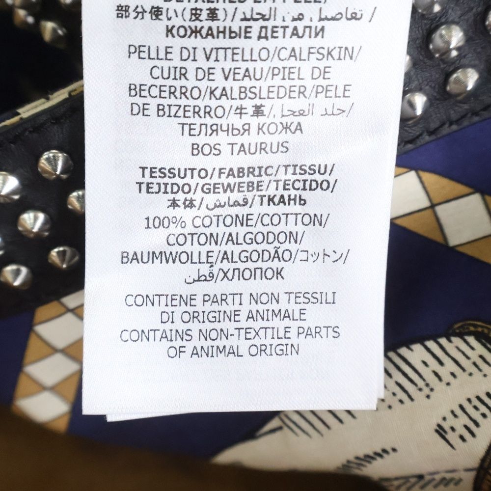 Gucci Leather Studded Lining Hose Print Long Coat Navy — view 7