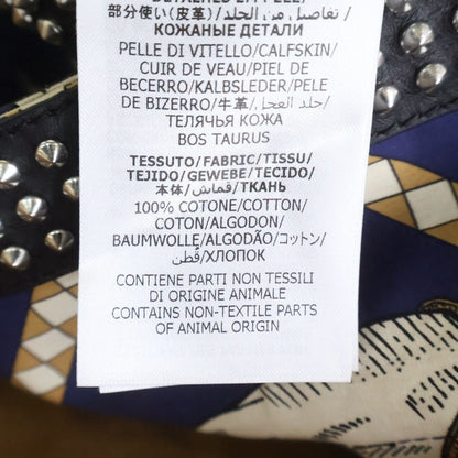 Gucci Leather Studded Lining Hose Print Long Coat Navy — view 7