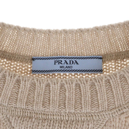 Prada Logo Jacquard Crew Neck Long Sleeve Pullover Sweater Beige — view 6