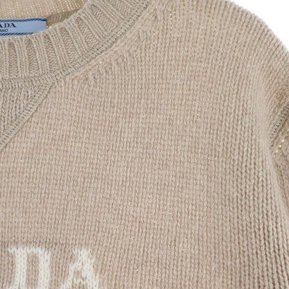 Prada Logo Jacquard Crew Neck Long Sleeve Pullover Sweater Beige — view 4